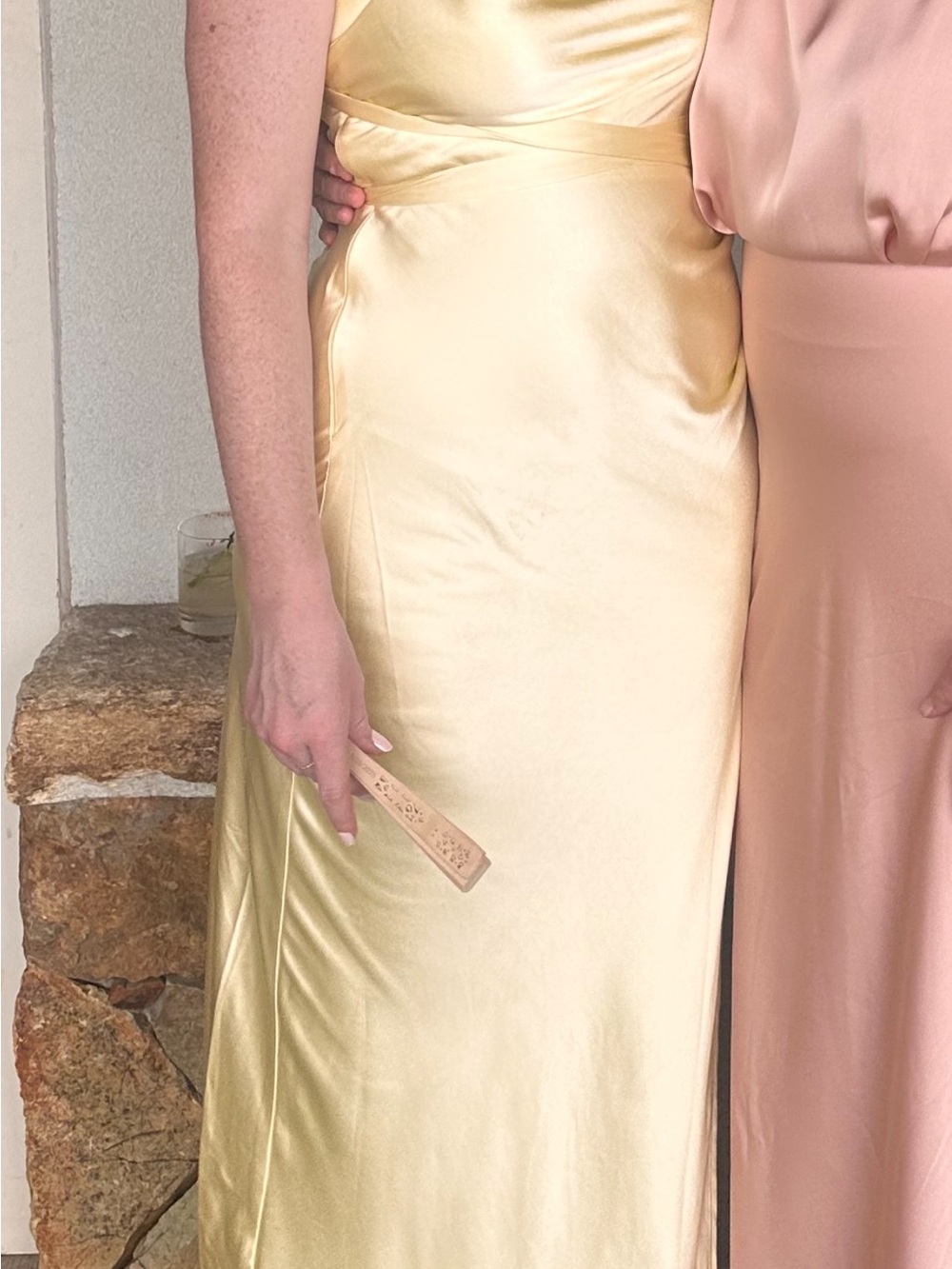 Billy J Butter Yellow Satin Cowl Neck Maxi Dress with Thigh Slit - Picture 4 of 5